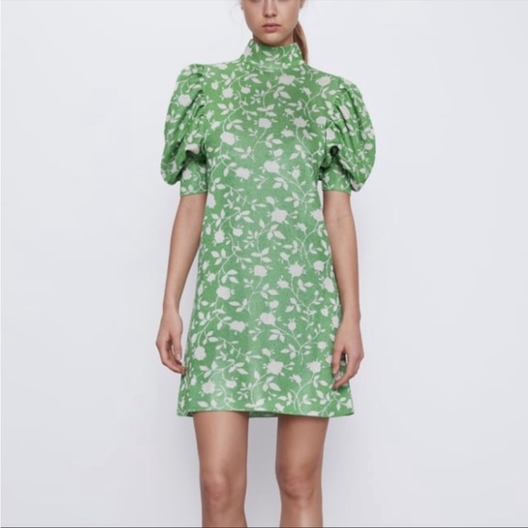 Zara Dresses Zara Green Floral Jacquard Dress Poshmark